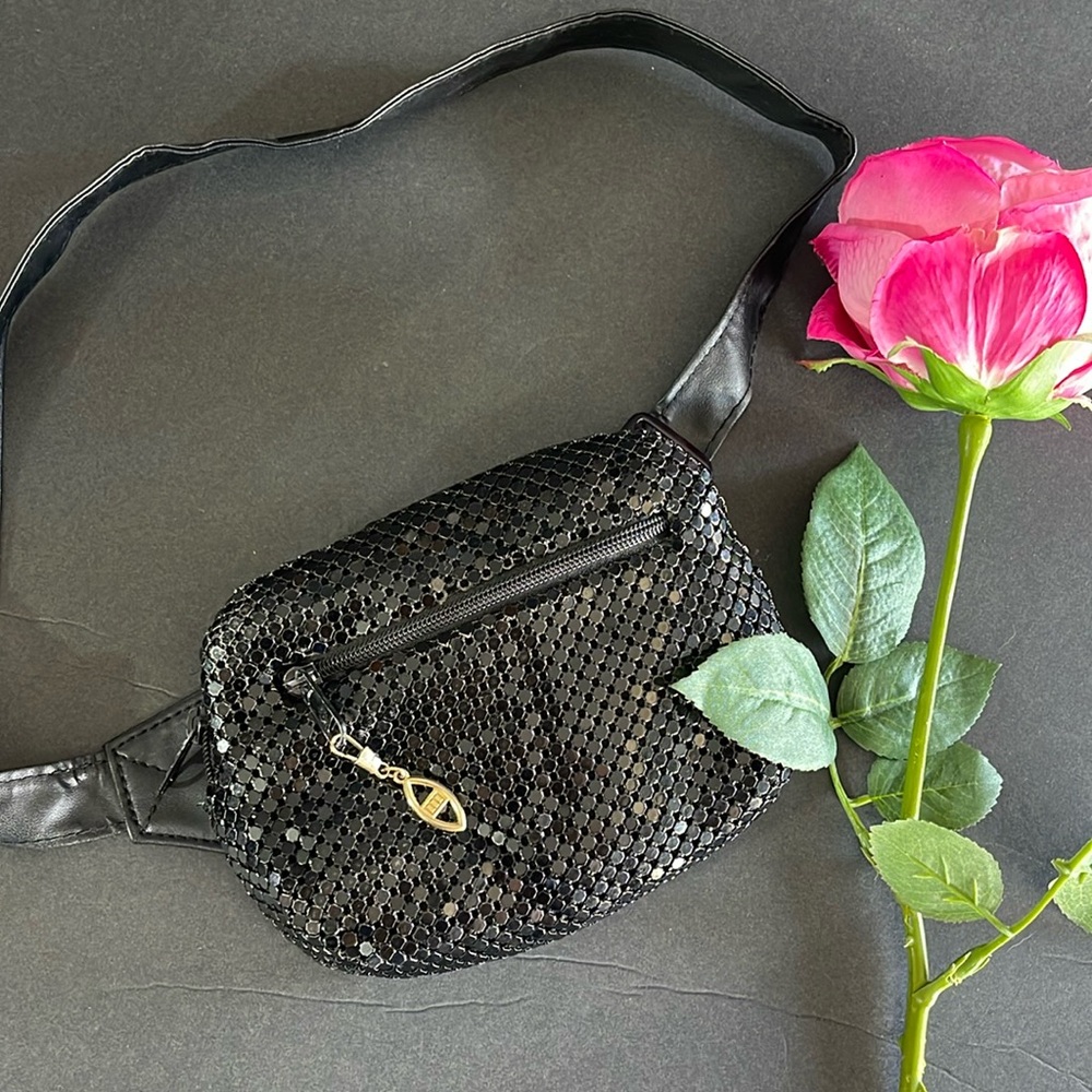 Vintage Black Sequin Belt Bag